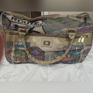 Elegant Tapestry Travel Bag with Tan Accents